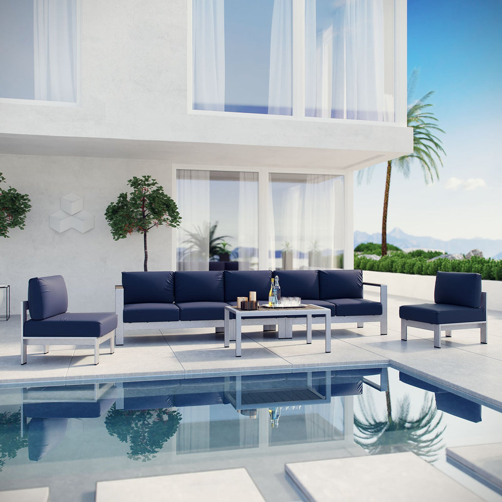 Shore 6 Piece Outdoor Patio Aluminum Sectional Sofa Set by Modway