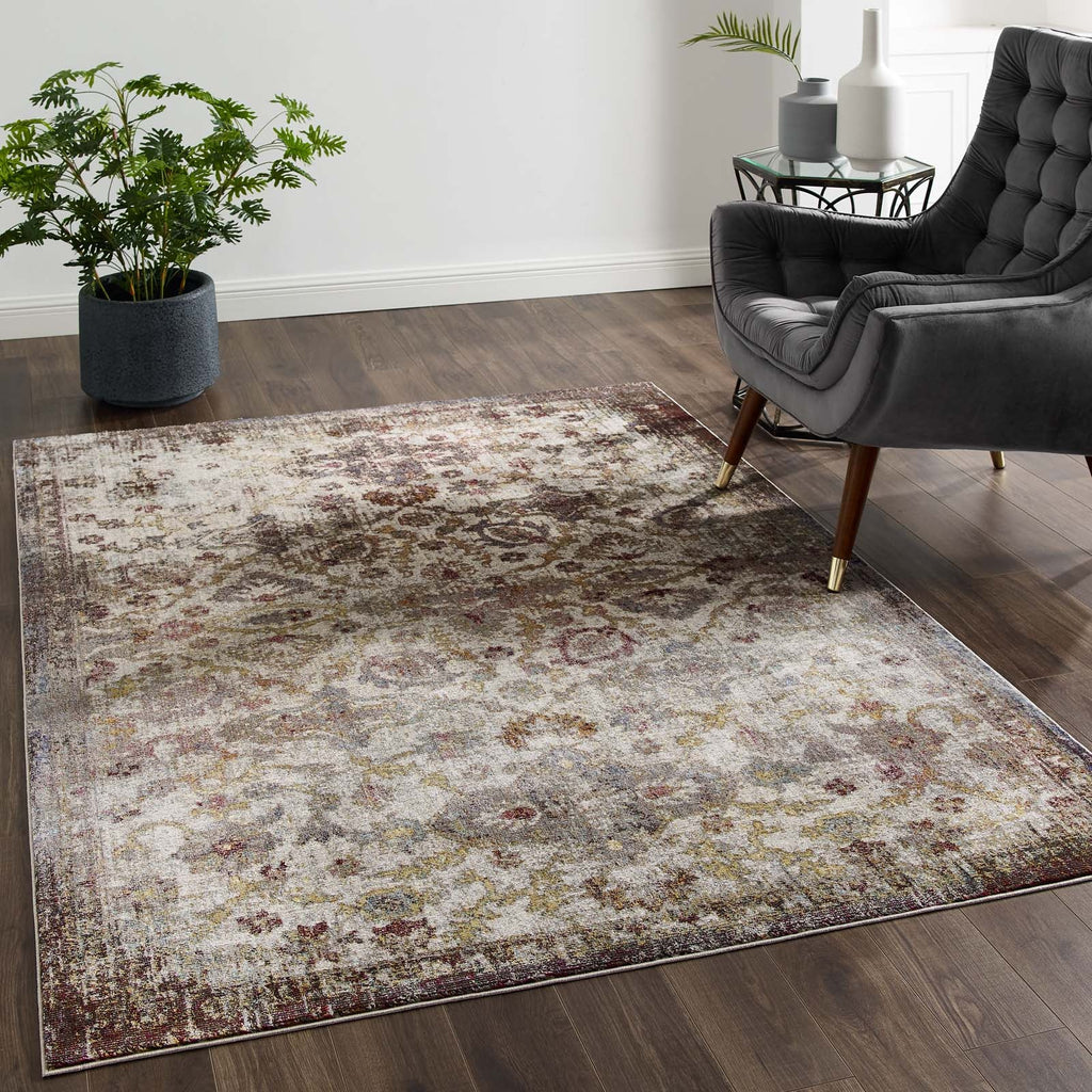 Success Kaede Distressed Vintage Floral Moroccan Trellis 5x8 Area Rug by Modway