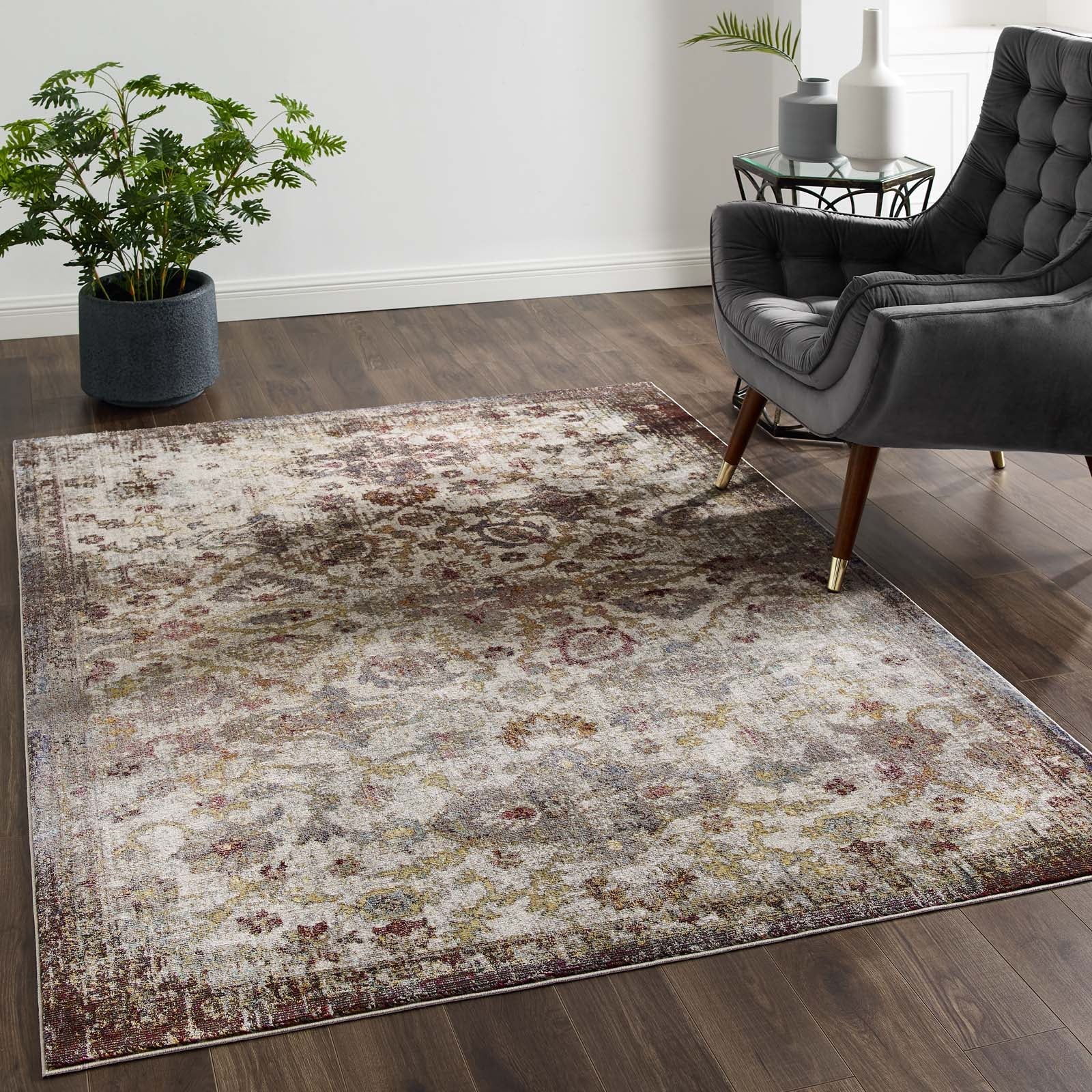 Success Kaede Distressed Vintage Floral Moroccan Trellis 5x8 Area Rug by Modway