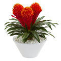 17" Bromeliad Artificial Plant in White Vase