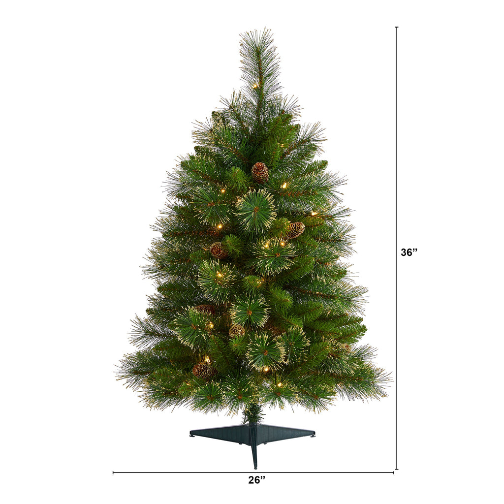 3' Golden Tip Washington Pine Artificial Christmas Tree w/ 50 Clear Lights