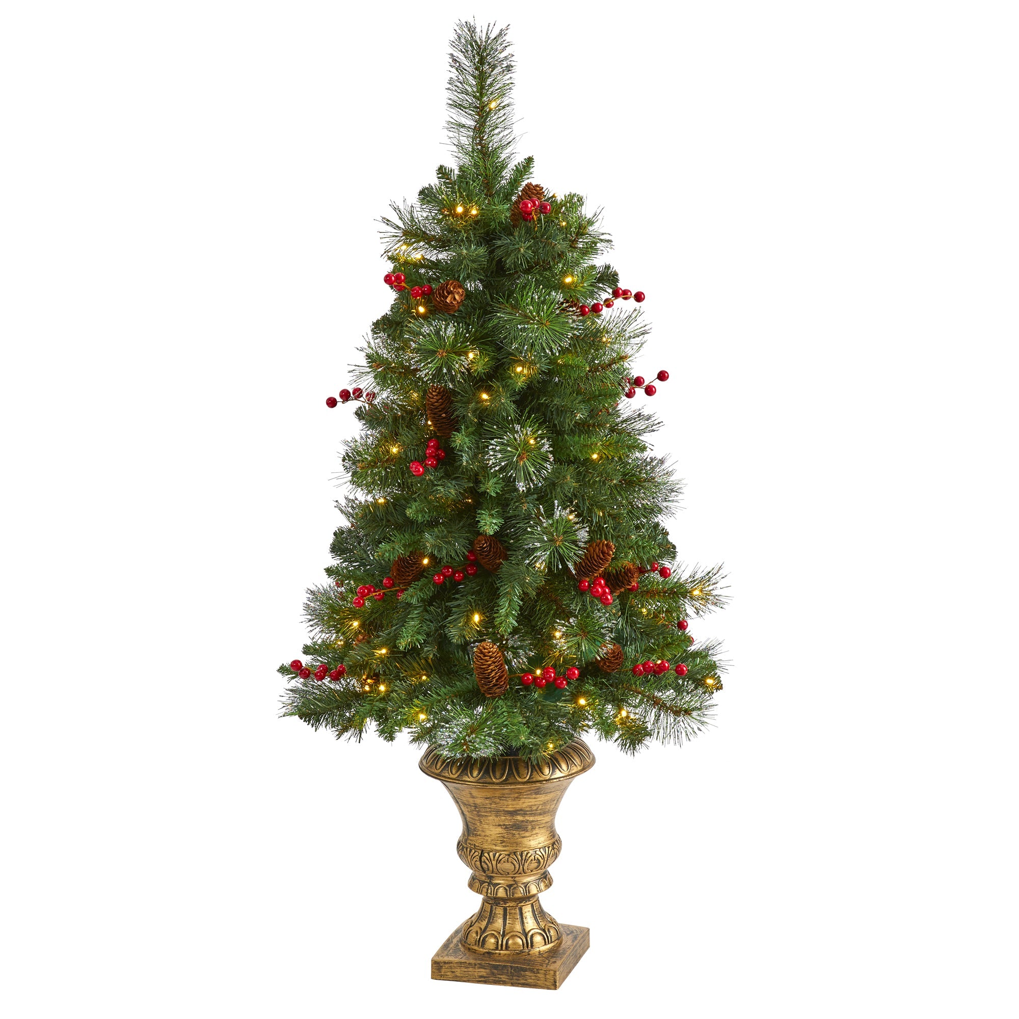 4' Pine, Pinecone & Berries Artificial Christmas Tree w/ 100 Clear LED Lights