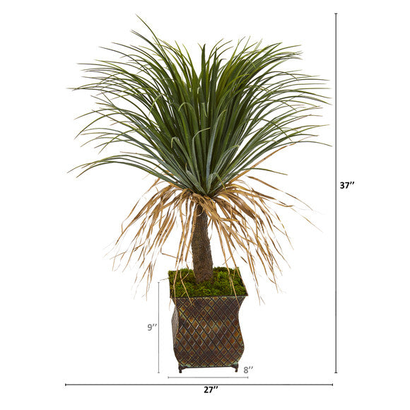 37" Pony Tail Palm Artificial Plant in Decorative Metal Planter