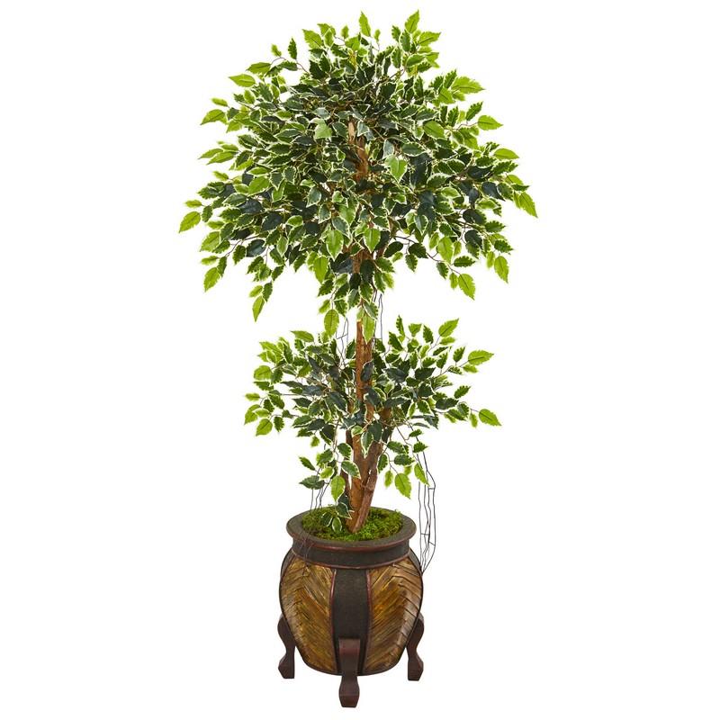 59"  Variegated Ficus Artificial Tree in Decorative Planter