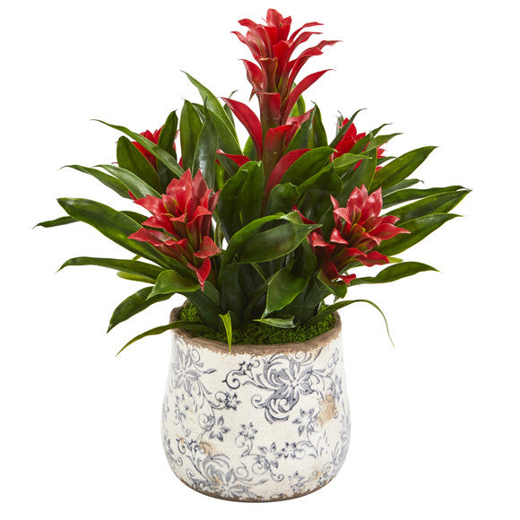 18" Bromeliad Artificial Plant in Floral Vase