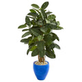 53" Artificial Rubber Tree In Blue Planter 9250 By Nearly Natural