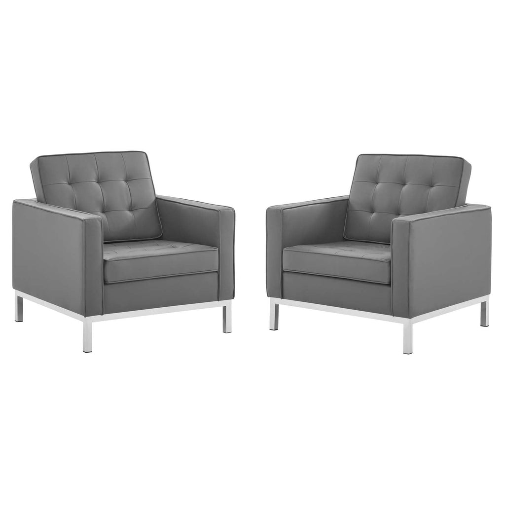 Loft Tufted Vegan Leather Armchairs Set of 2 by Modway