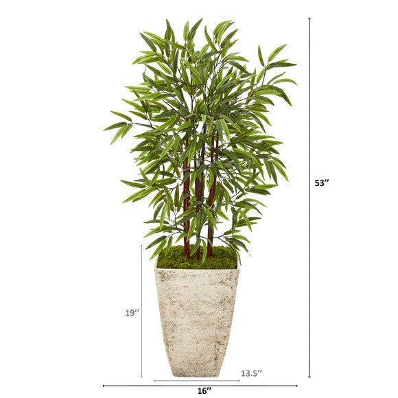 53" Bamboo Artificial Tree in Country White Planter