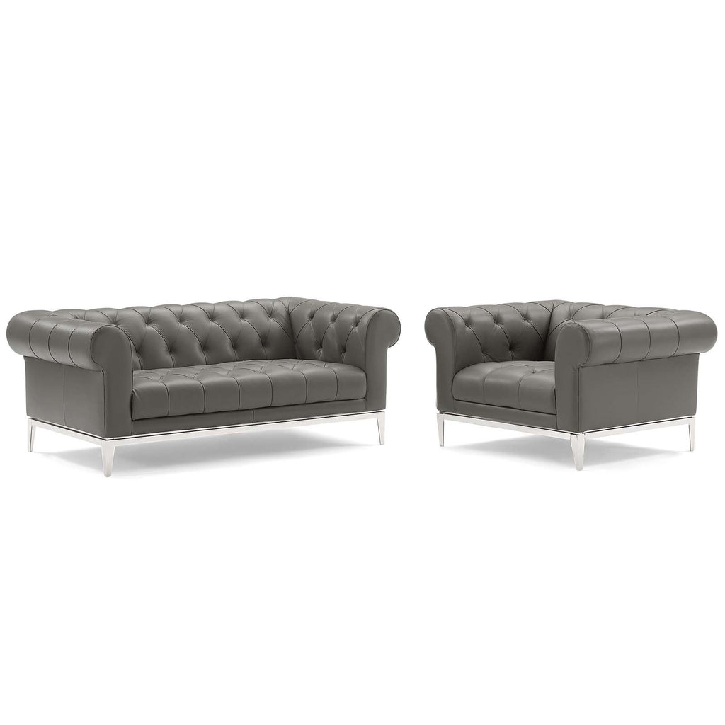 Idyll Tufted Upholstered Leather Loveseat and Armchair by Modway