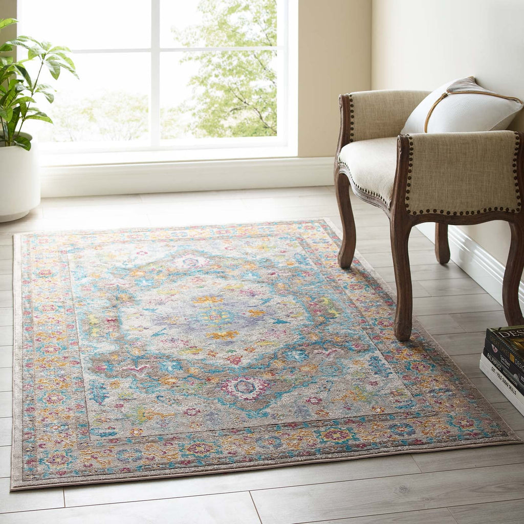 Success Anisah Distressed Floral Vintage Medallion 4x6 Area Rug by Modway