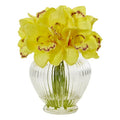 Cymbidium Orchid Artificial Arrangement In Glass Vase 1802-YL By Nearly Natural