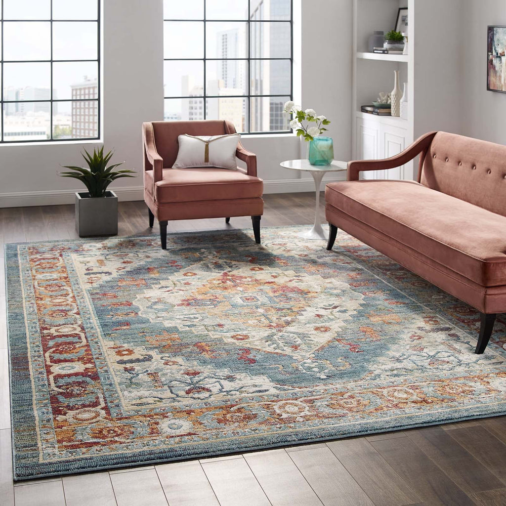 Tribute Camellia Distressed Vintage Floral Vintage Medallion 8x10 Area Rug by Modway