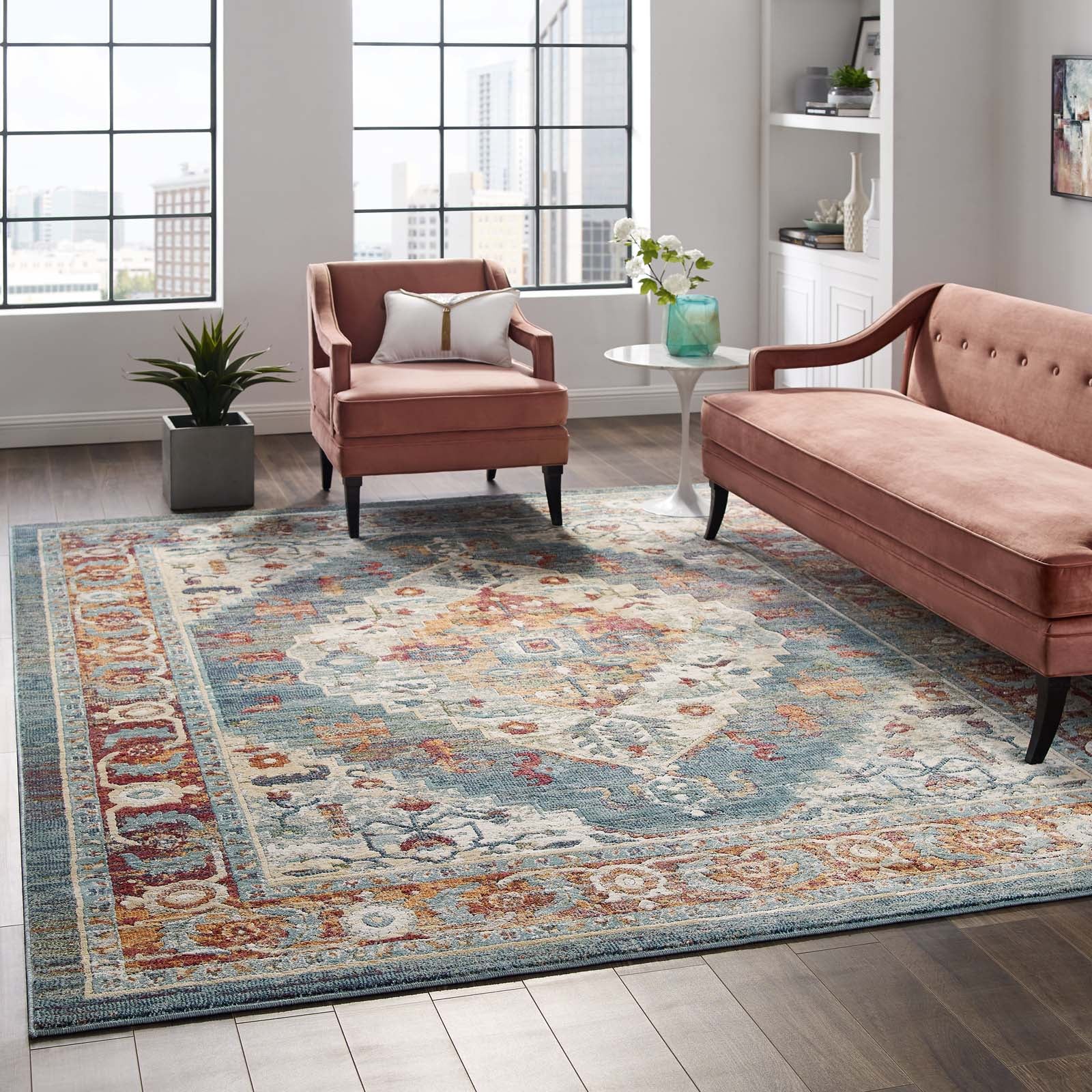 Tribute Camellia Distressed Vintage Floral Vintage Medallion 8x10 Area Rug by Modway