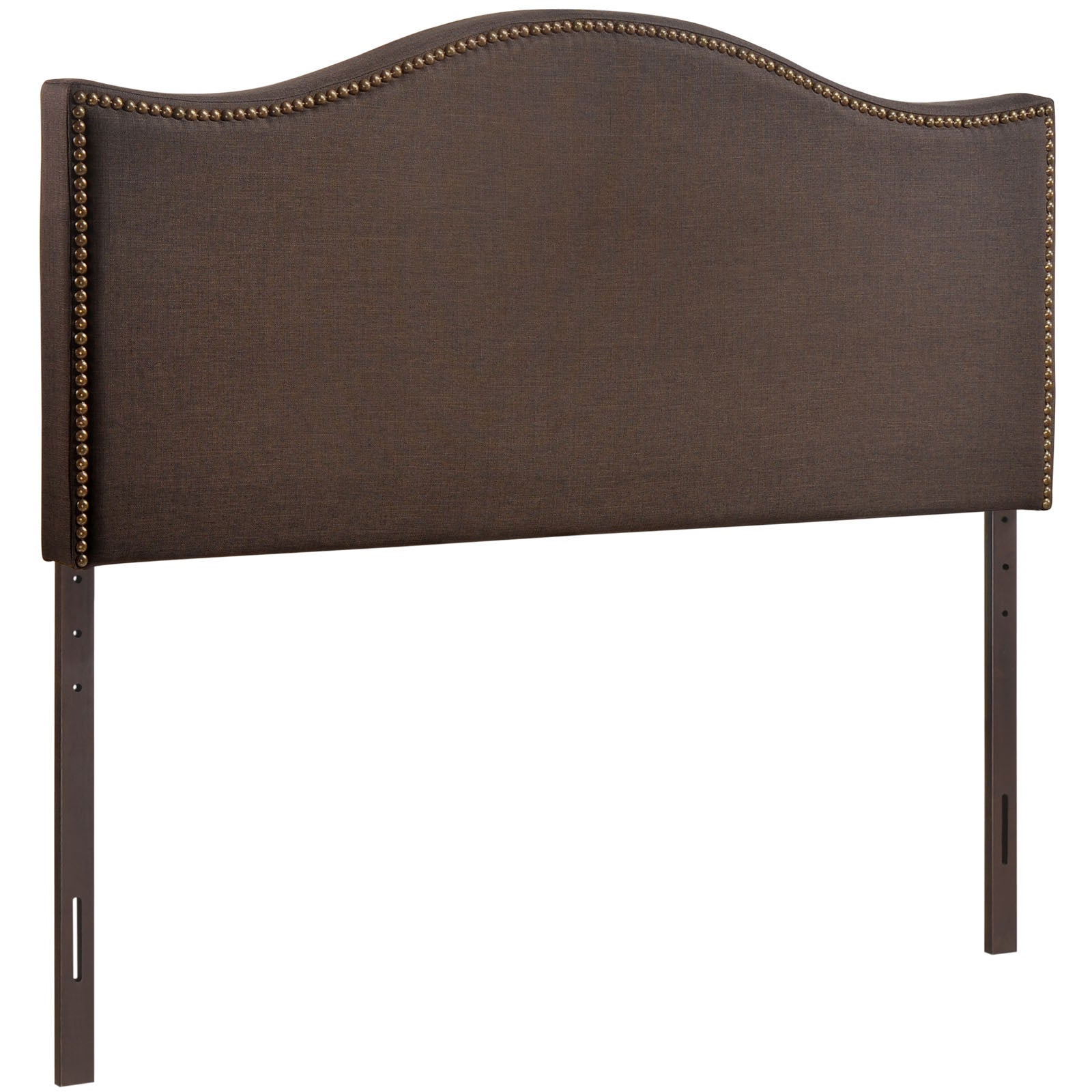Curl Nailhead Upholstered Queen Headboard in Dark Brown