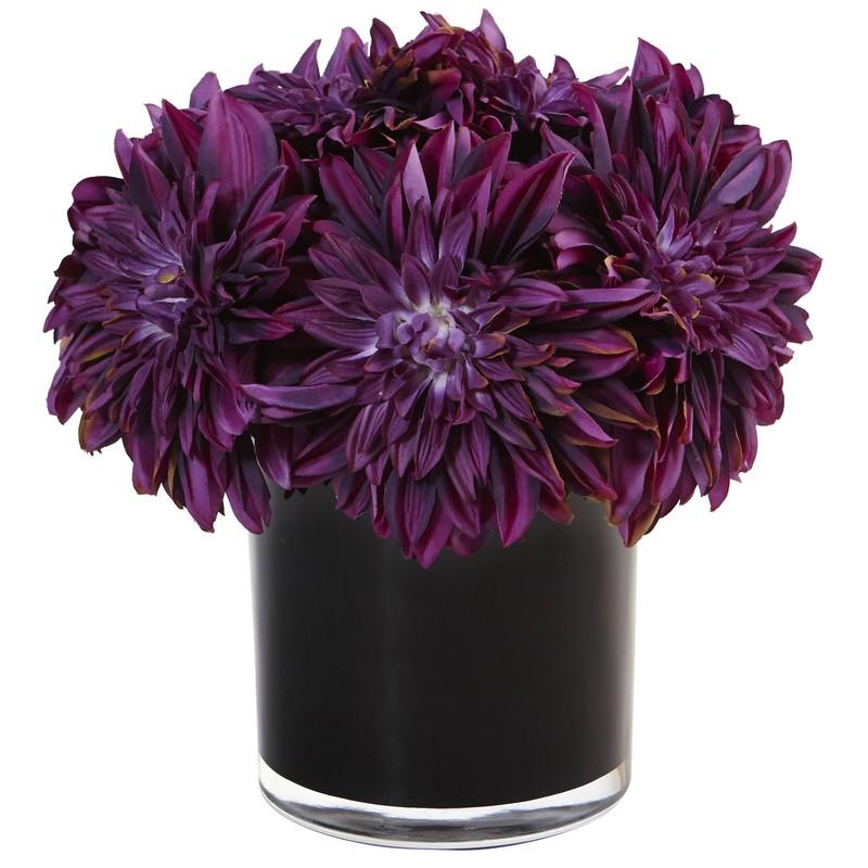 Dahlia Mum in Black Glossy Cylinder