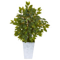 17" Mini Ficus Artificial Tree in Embossed White Planter