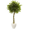 5.5' Ficus Artificial Tree in White Oval Planter UV Resistant
