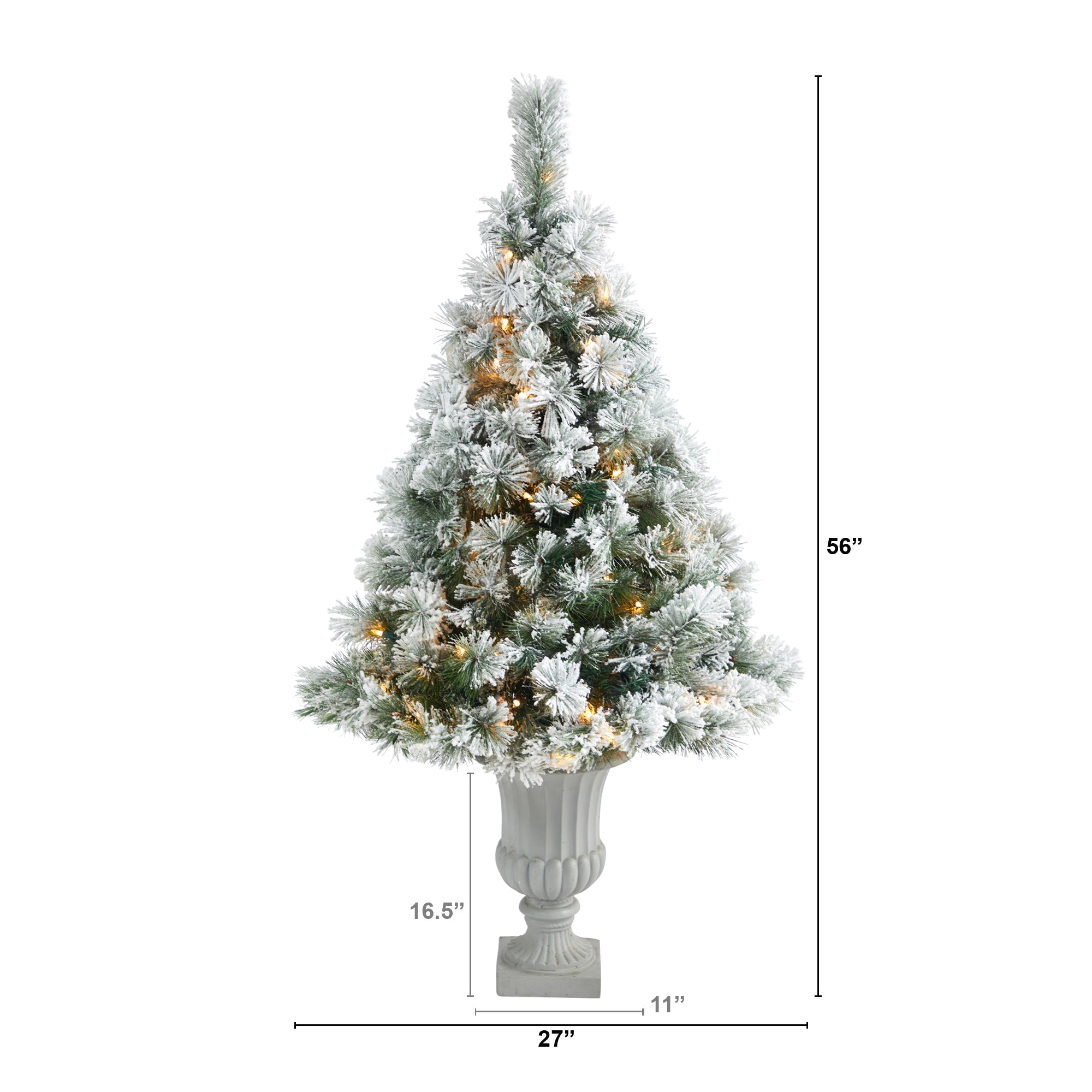 56' Flocked Oregon Pine Artificial Christmas Tree w/ 100 Clear Lights