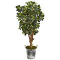 45"  Panda Ficus Artificial Tree in Vintage Metal Bucket