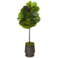 52" Fiddle Leaf Artificial Tree in Ribbed Metal Planter (Real Touch)