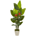 73" Bird Of Paradise Artificial Plant In Country White Planter (Real Touch)