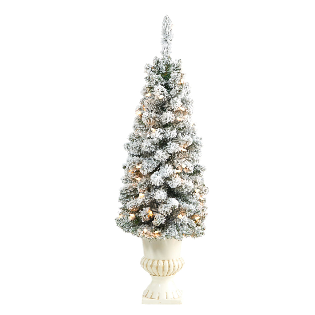 3' Flocked Pencil Artificial Christmas Tree w/ 50 Clear Lights & 132 Bendable