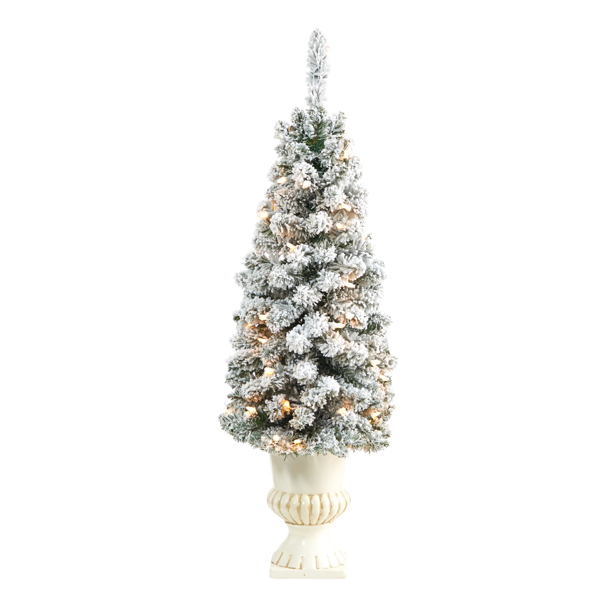 3' Flocked Pencil Artificial Christmas Tree w/ 50 Clear Lights & 132 Bendable