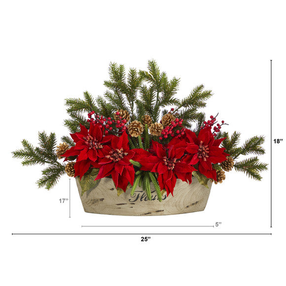 25" Poinsettia, Succulent and Pine Artificial Arrangement in Decorative Vase
