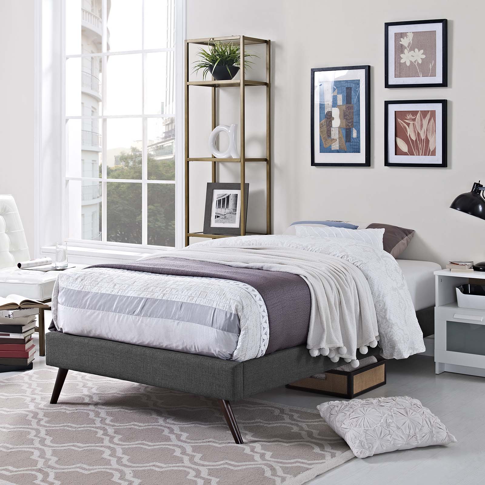 Loryn Fabric Twin Bed Frame with Round Splayed Legs by Modway