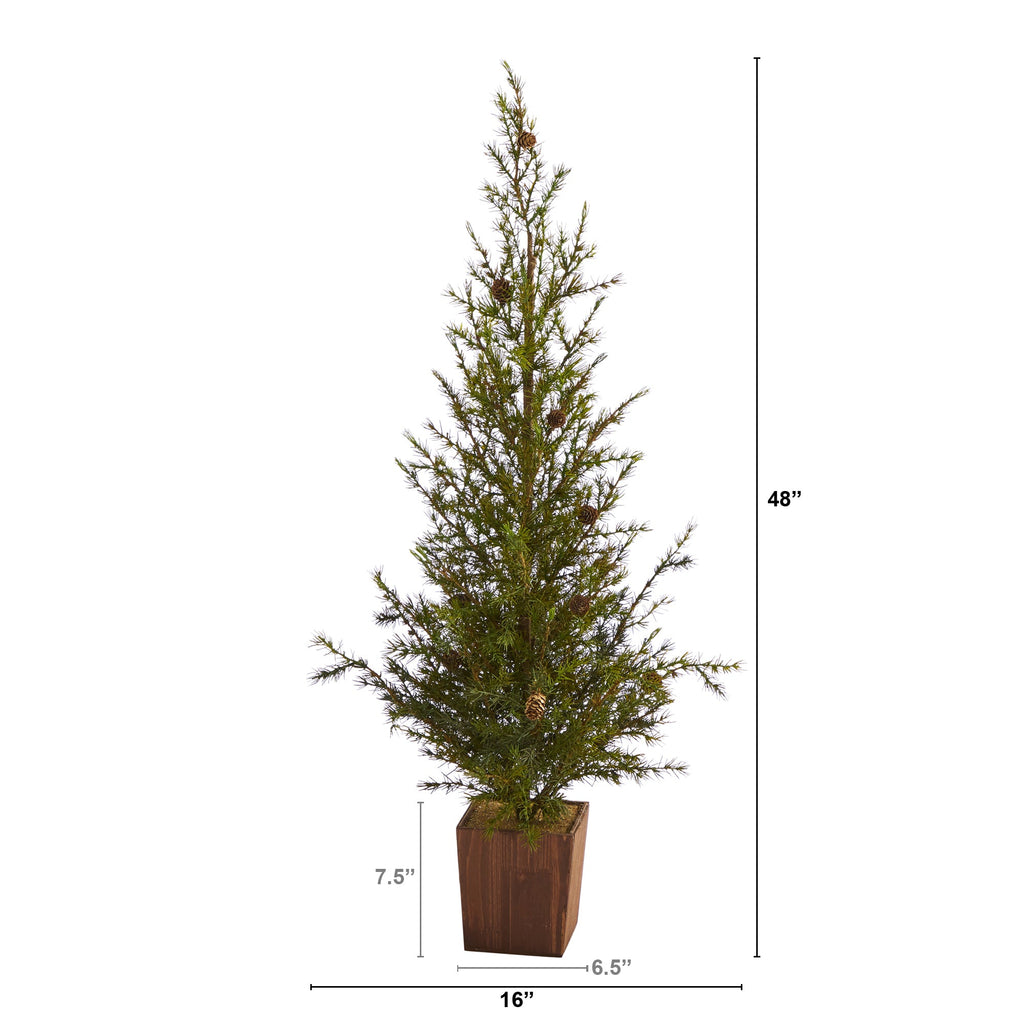 4' Alpine 'Natural Look' Artificial Christmas Tree in Wood Planter w/ Pine Cones