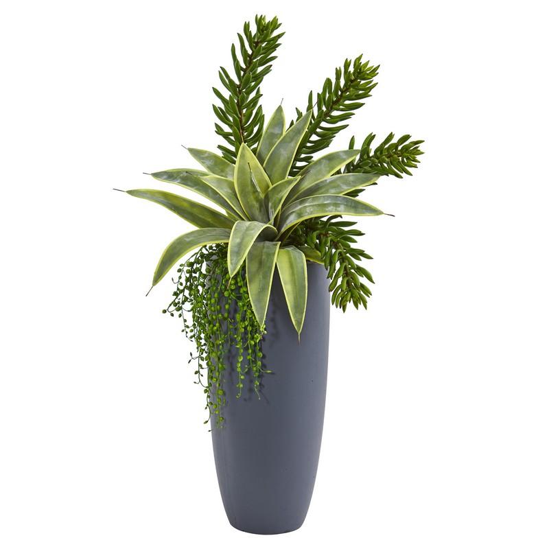 33" Sanseveria and Succulent Artificial Plant in Gray Planter