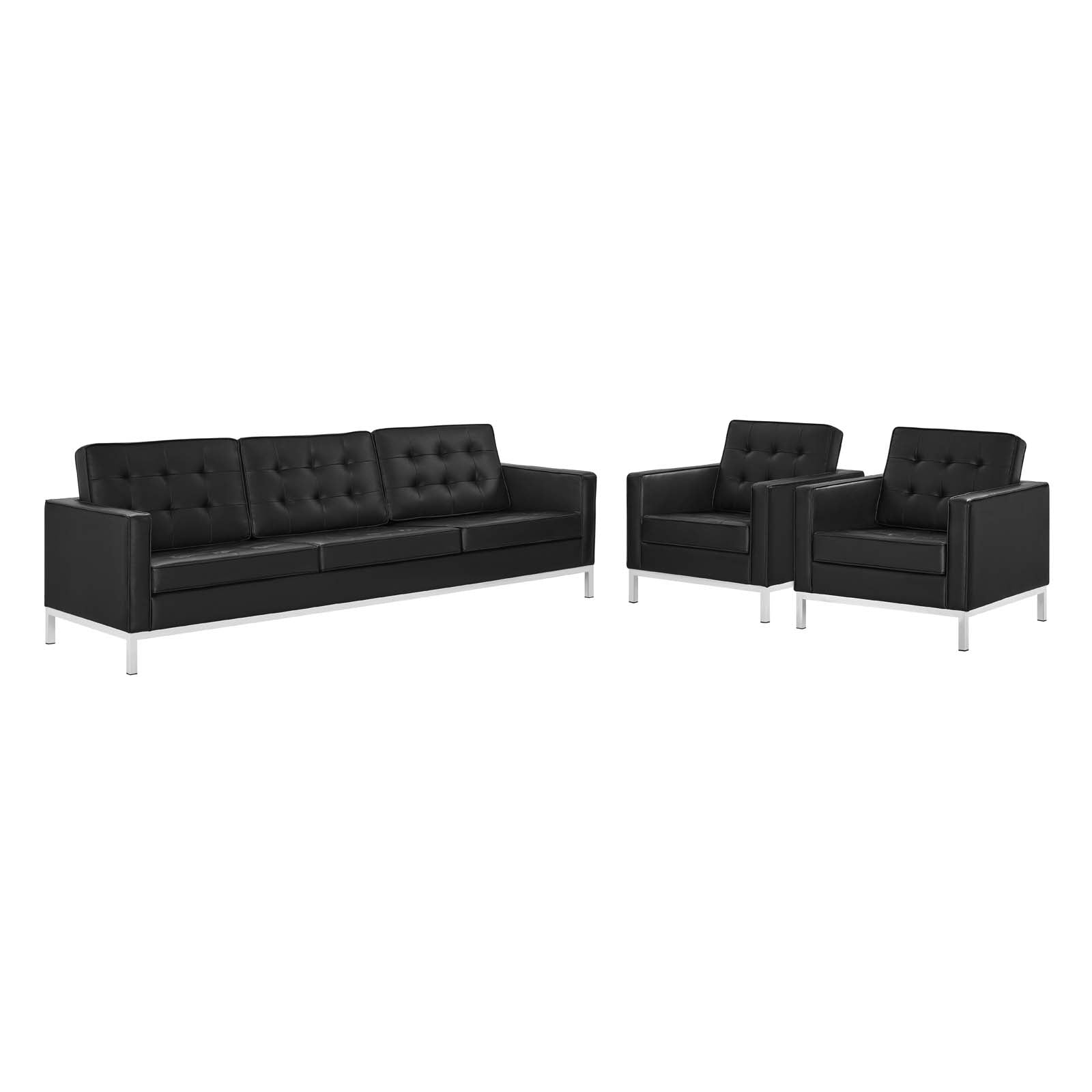 Loft 3-Piece Tufted Vegan Leather Furniture Set by Modway