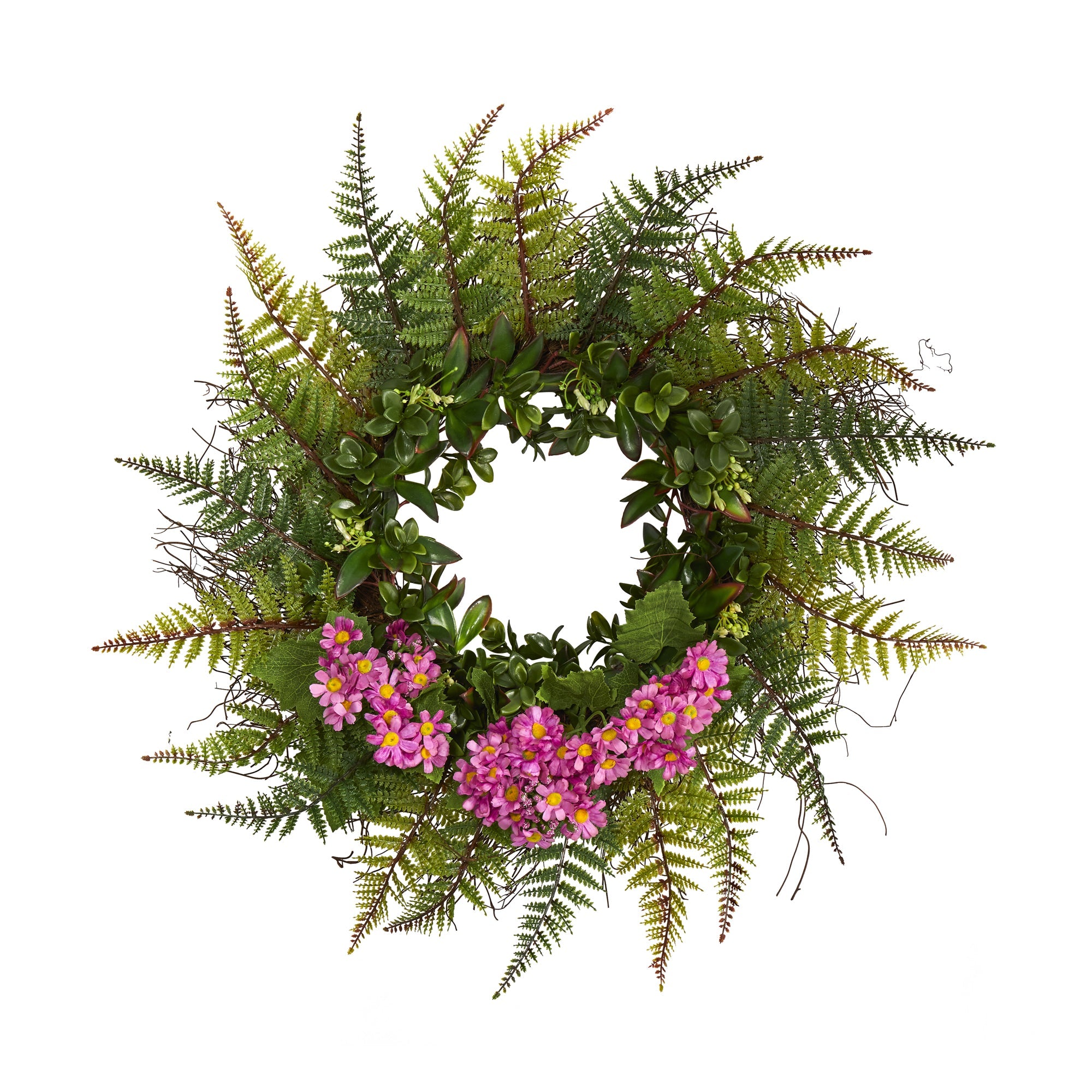 23" Assorted Fern and Daisy Artificial Wreath