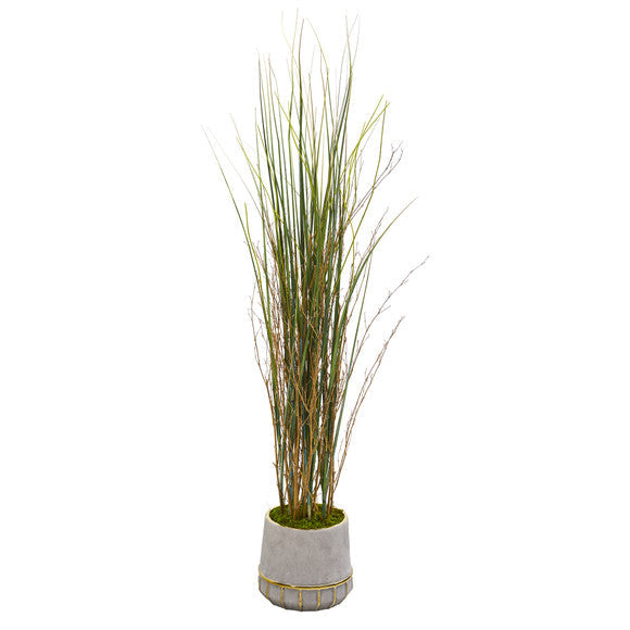 41" Grass and Bamboo Artificial Plant in Planter with Gold Trimming