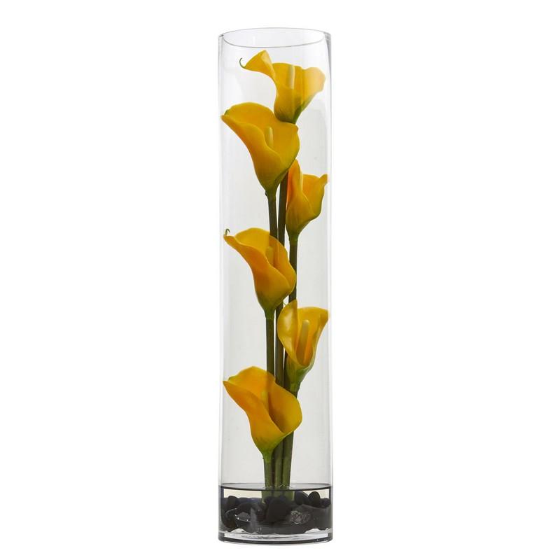 18" Mini Cally Lily Artificial Arrangement in Cylinder Glass