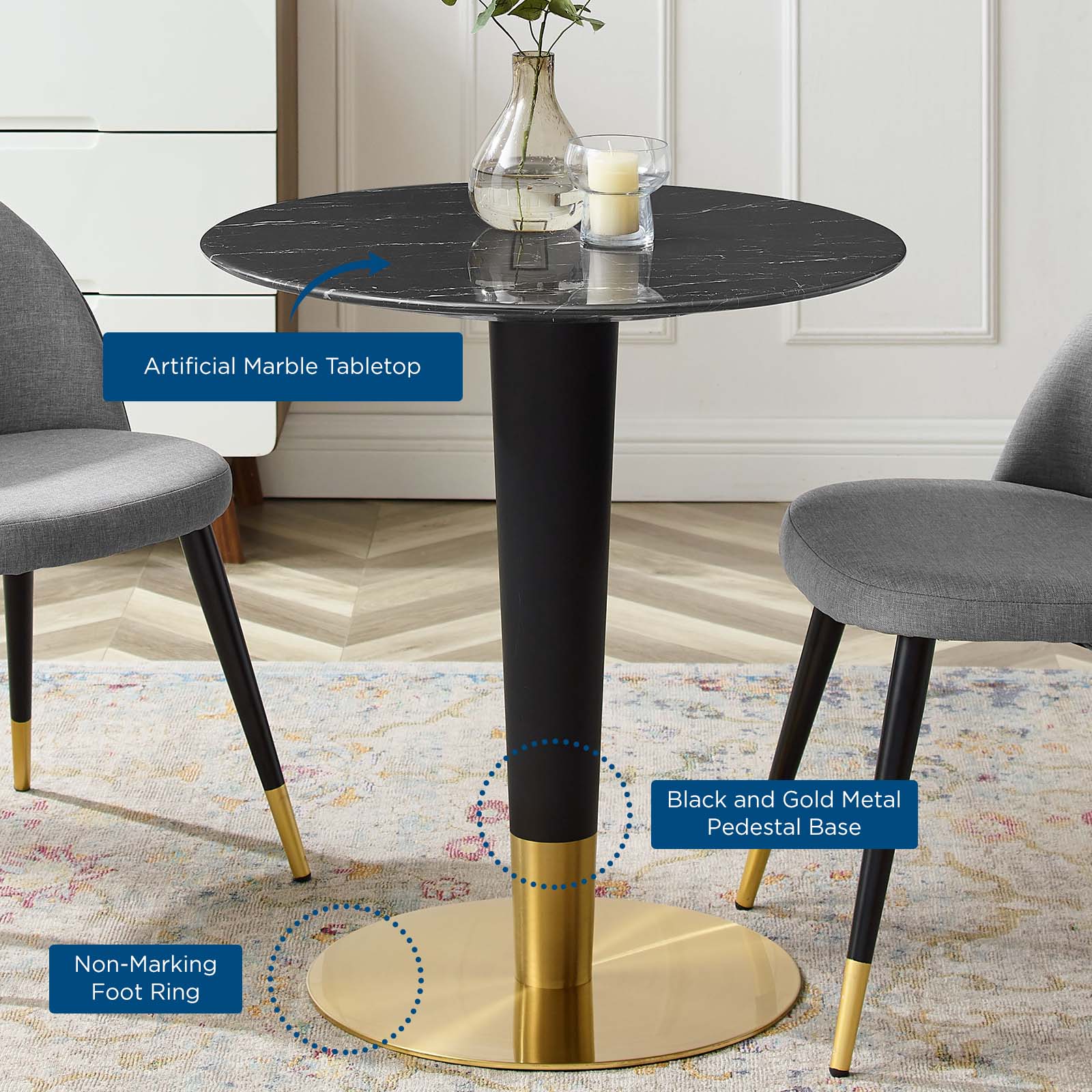 Zinque 28" Artificial Marble Dining Table by Modway