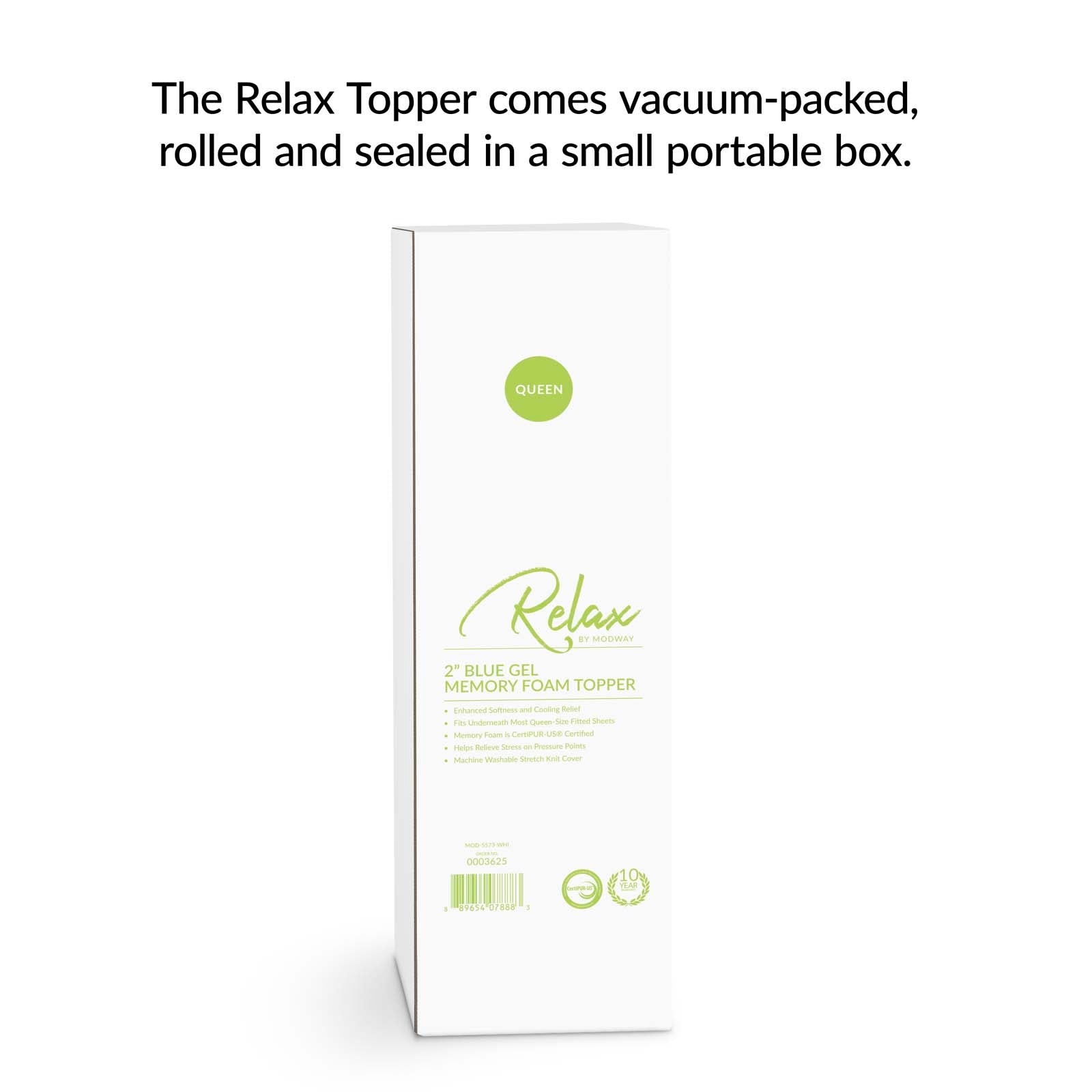 Relax Queen 2" Gel Memory Foam Mattress Topper by Modway