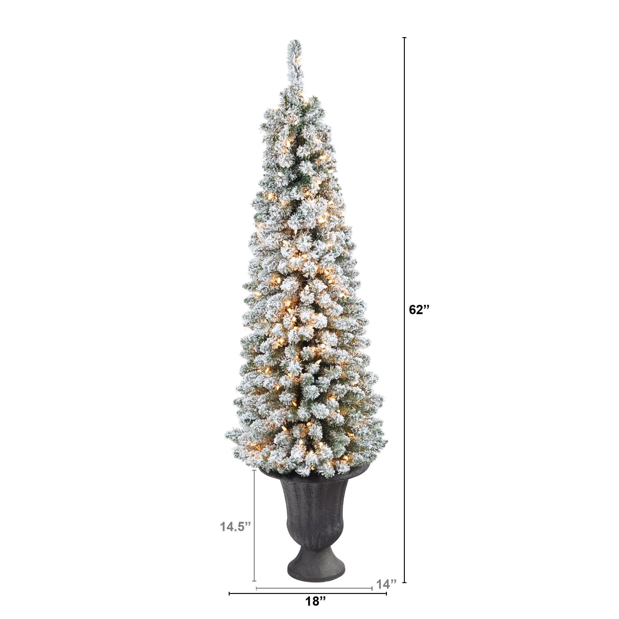 62' Flocked Pencil Artificial Christmas Tree w/ 200 Clear Lights