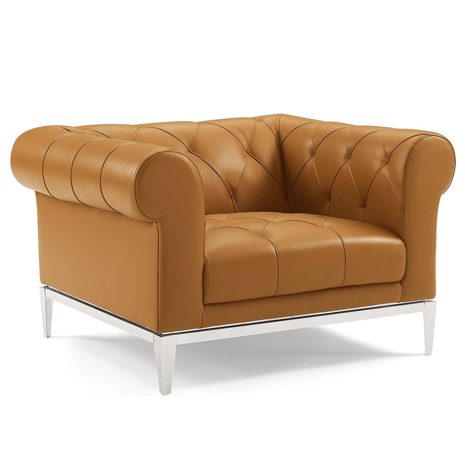 Idyll Tufted Upholstered Leather Loveseat and Armc