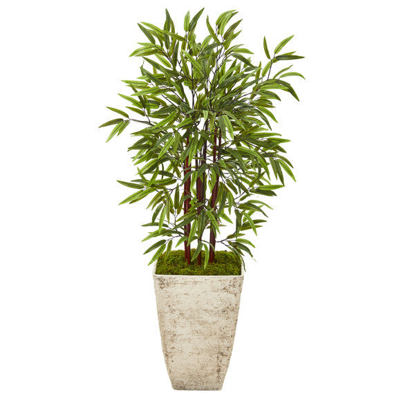 53" Bamboo Artificial Tree in Country White Planter