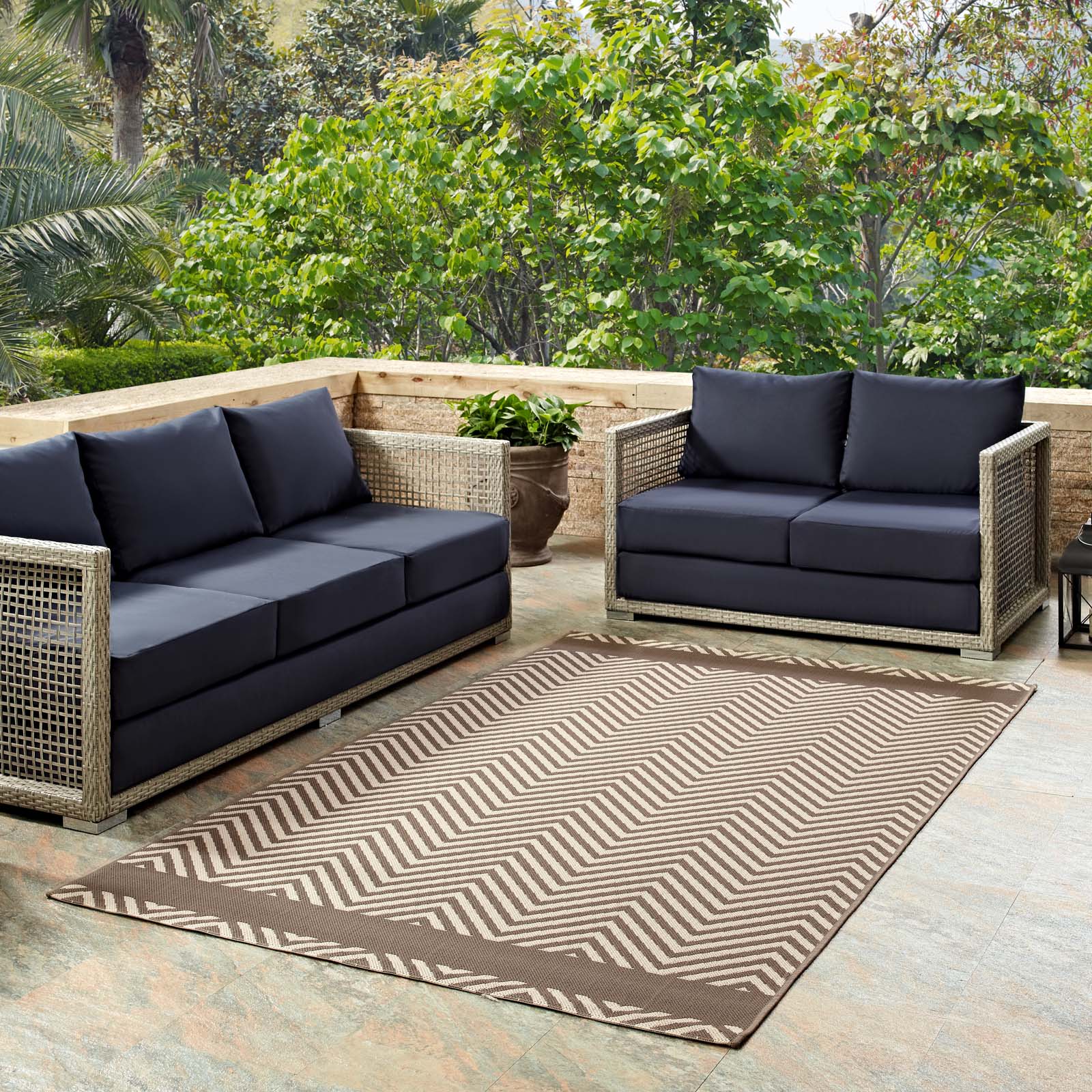 Optica Chevron With End Borders Indoor and Outdoor 5x8 Area Rug by Modway