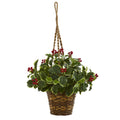 26"  Variegated Holly Artificial Plant in Hanging Basket (Real Touch)
