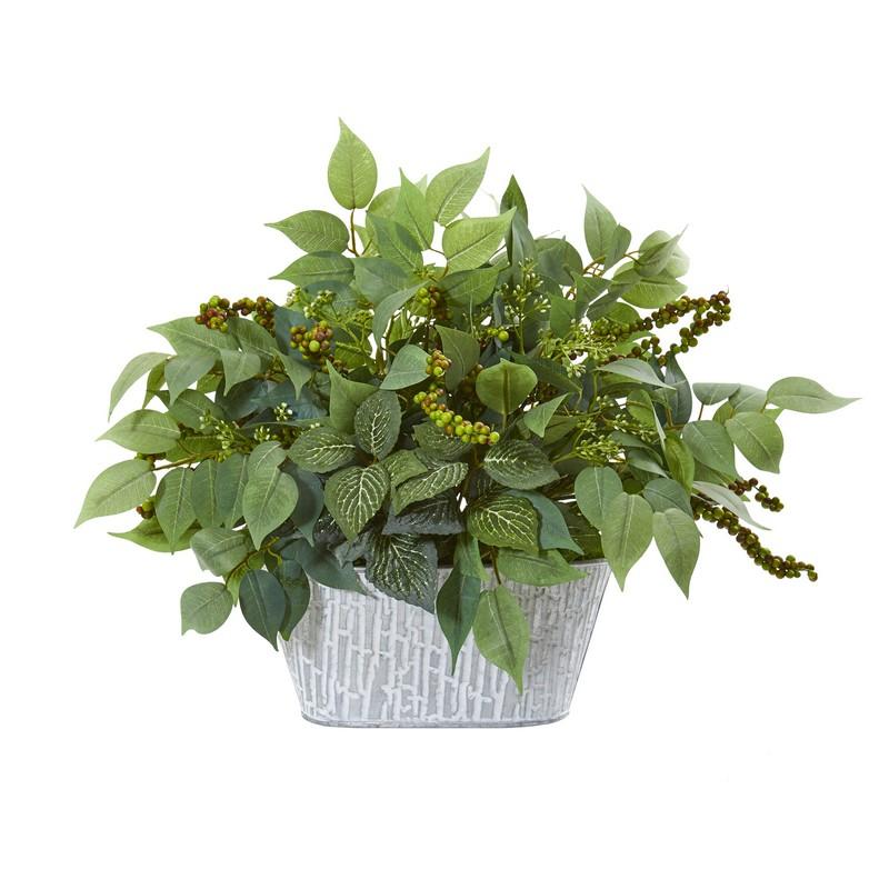 13"  Mixed Ficus and Fittonia Artificial Plant in Decorative Planter