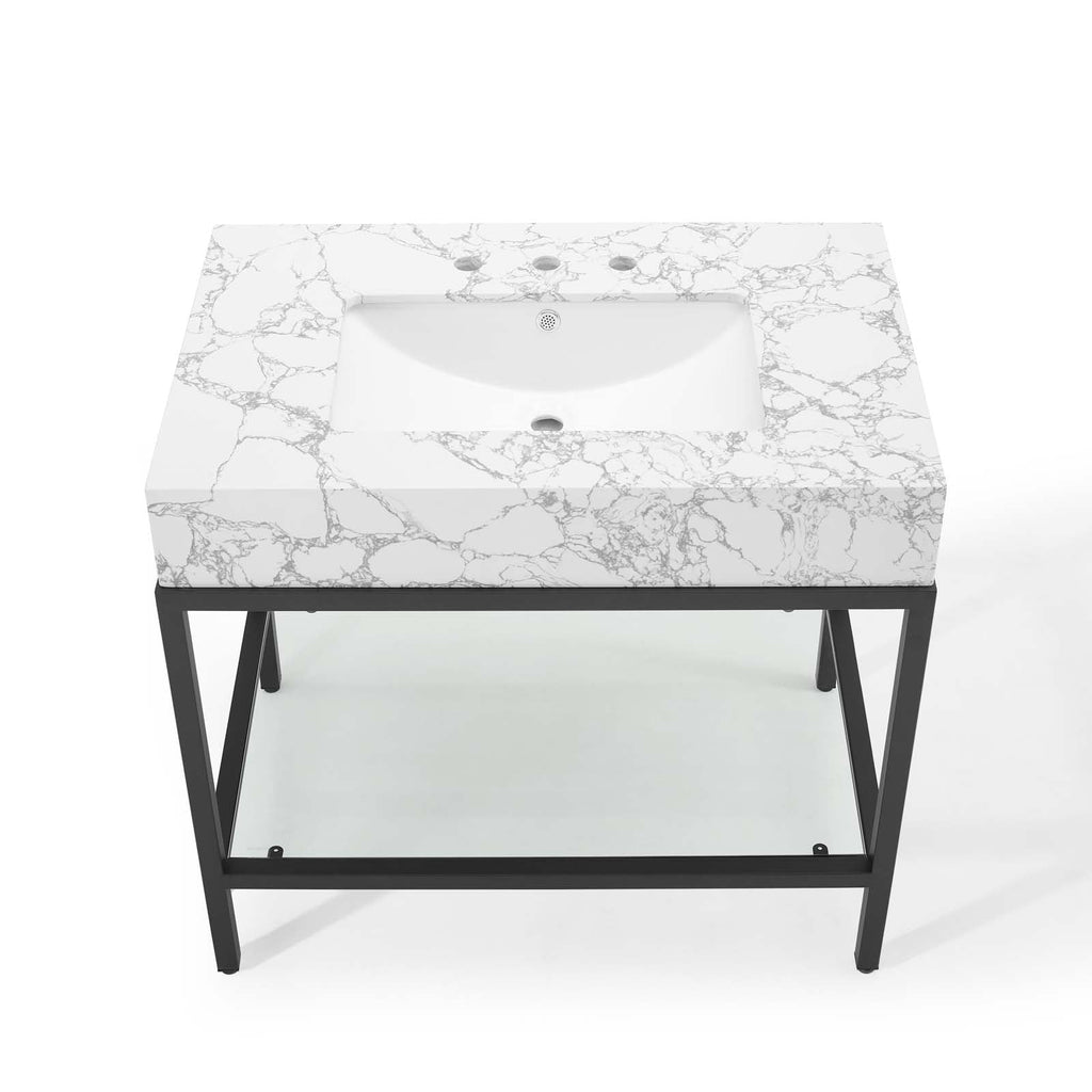 Kingsley 36" Black Stainless Steel Bathroom Vanity by Modway