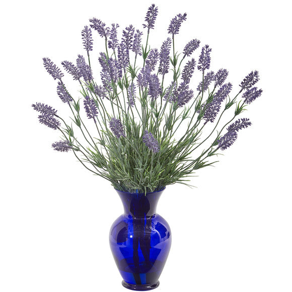 21" Lavender Artificial Plant in Blue Vase