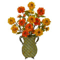 27"  Zinnia Artificial Arrangement in Venetian Verdigris Planter
