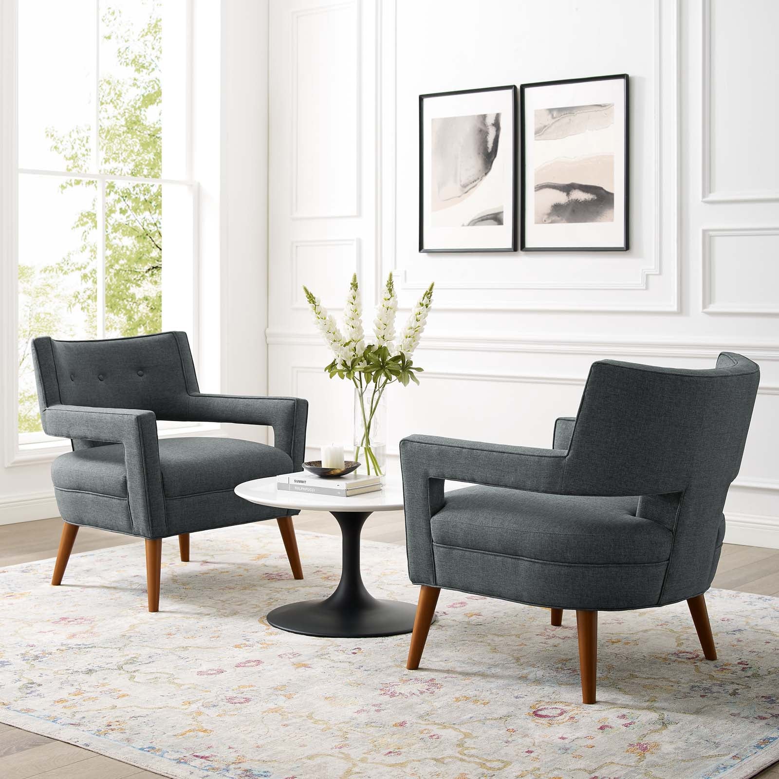 Sheer Upholstered Fabric Armchair Set of 2 by Modway