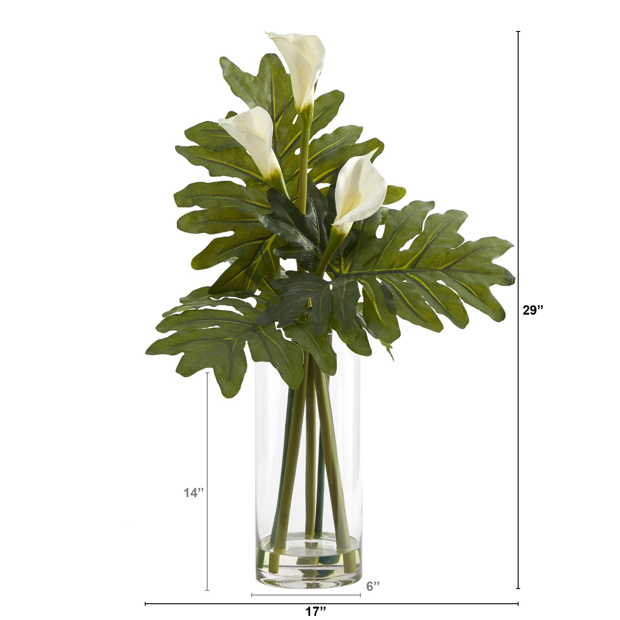 29" Calla Lily and Philo Artificial Arrangement in Glass Vase