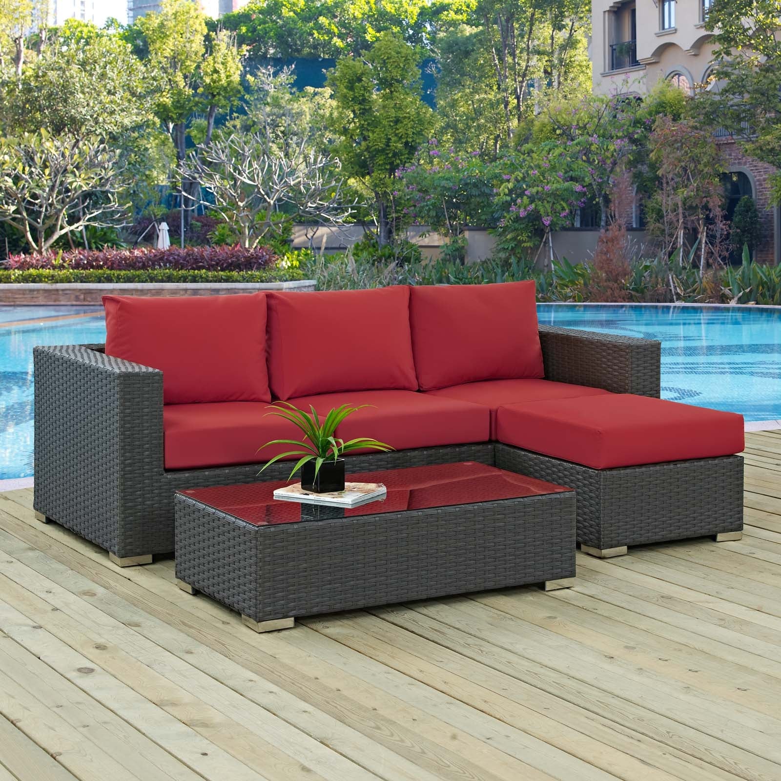Sojourn 3 Piece Outdoor Patio Sunbrella¨ Sectional Set by Modway