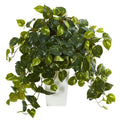 Pothos Artificial Plant in White Tower Vase